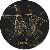 Merkloos Muismat rond 20x20 cm - Mousepad Kaart - Venlo - Goud - Zwart - Ronde muismatten