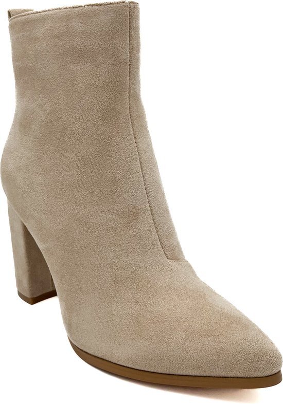 SmileFavorites® Dames Enkellaarzen met Hak - Beige - Suedine - Maat 38