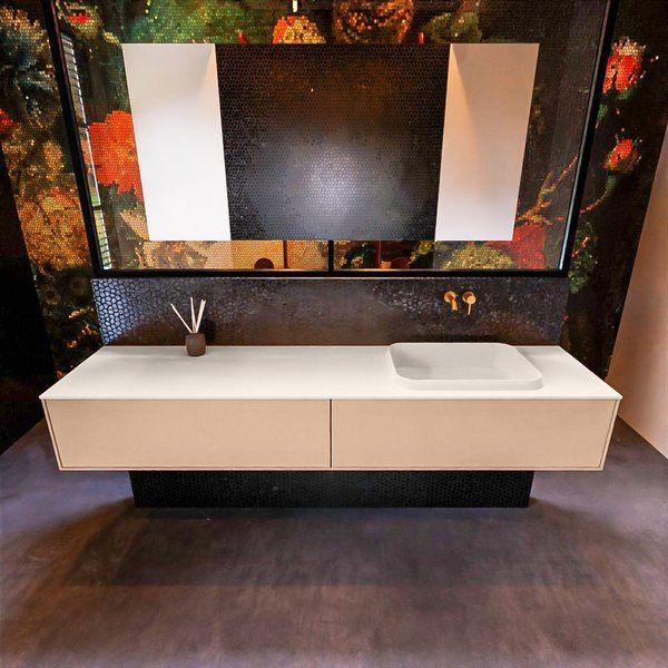 Mondiaz ERIN 200cm badmeubelset onderkast Rosee met 2 lades Wastafel RIDGE rechts Linen ERIN12750