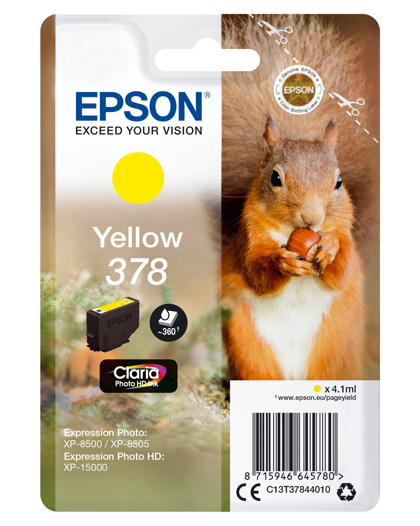 Epson Squirrel Singlepack Yellow 378 Claria Photo HD Ink single pack / geel