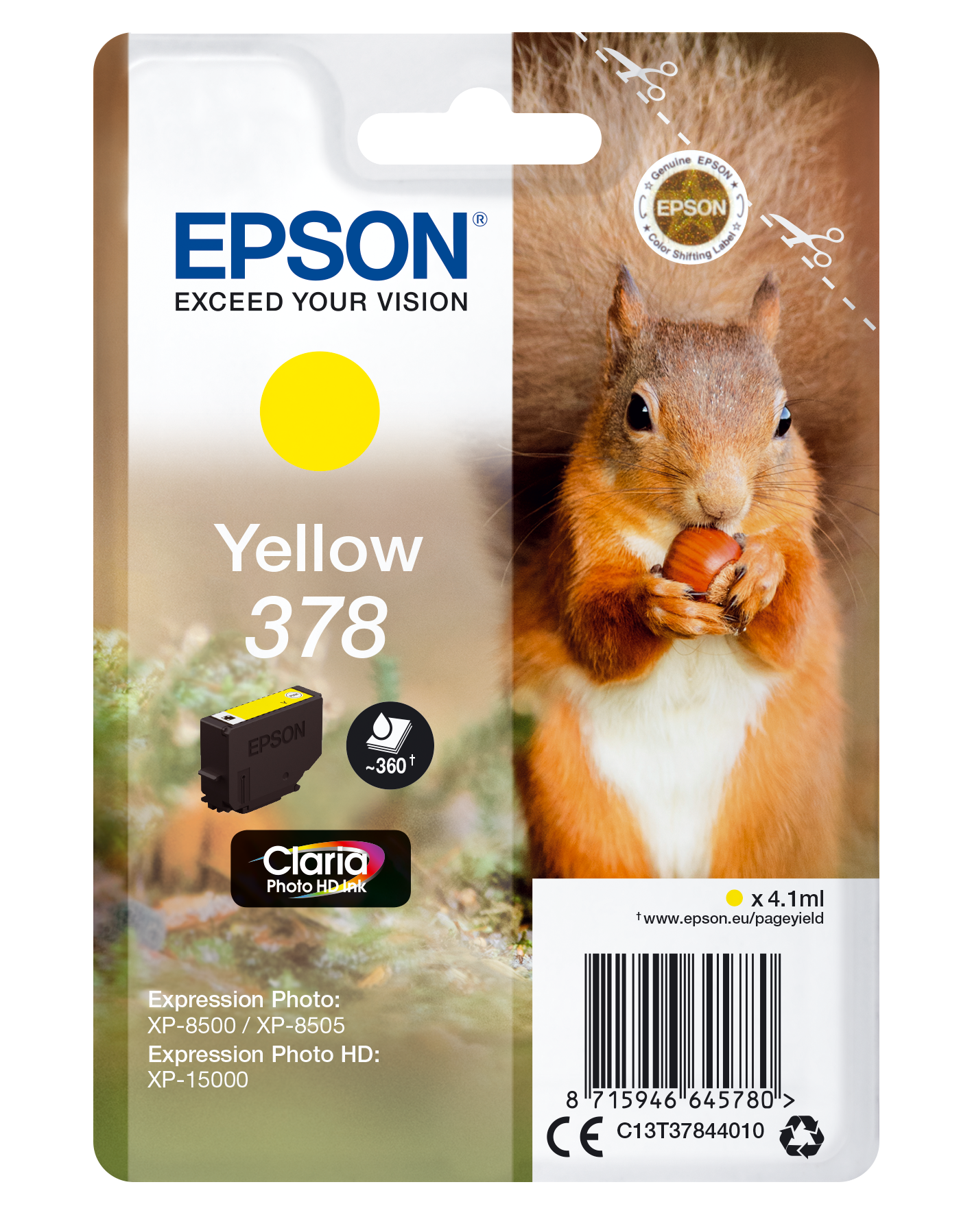 Epson 378 Yellow Ink Cartridge - C13T37844020 - 4.1ml - 360 Pages
