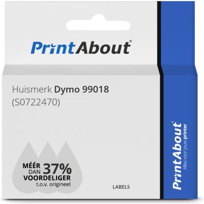 PrintAbout Huismerk Dymo 99018 (S0722470) Etiket Zwart op wit (38 mm x 190  mm)