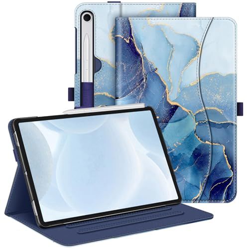 Fintie Hoes voor Samsung Galaxy Tab S9 FE 10,9 inch/Tab S9 11 inch 2023 tablet, Multi-Angle Folio beschermhoes met documentenvak en automatische slaap/waakfunctie, oceaanmarmer