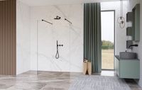 Fortifura Galeria Vrijstaande Inloopdouche - 110x200cm - helder - antikalk - 8mm veiligheidsglas - wandsteunen - mat zwart