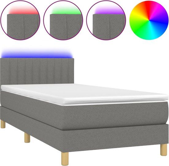 vidaXL Boxspring met matras en LED stof donkergrijs 100x200 cm
