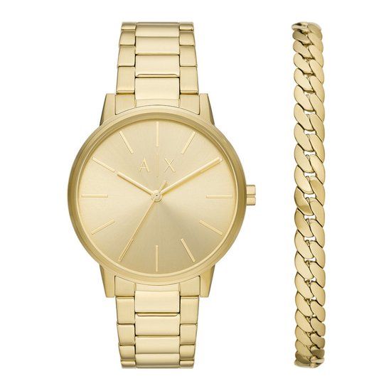 Armani Exchange Heren Horlogegeschenkset AX7144SET 42 mm - Goudkleurig