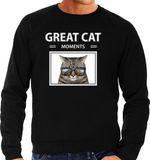 Bellatio Decorations Great Cat Moments Dieren foto sweater grijze kat - Zwart - Heren - M