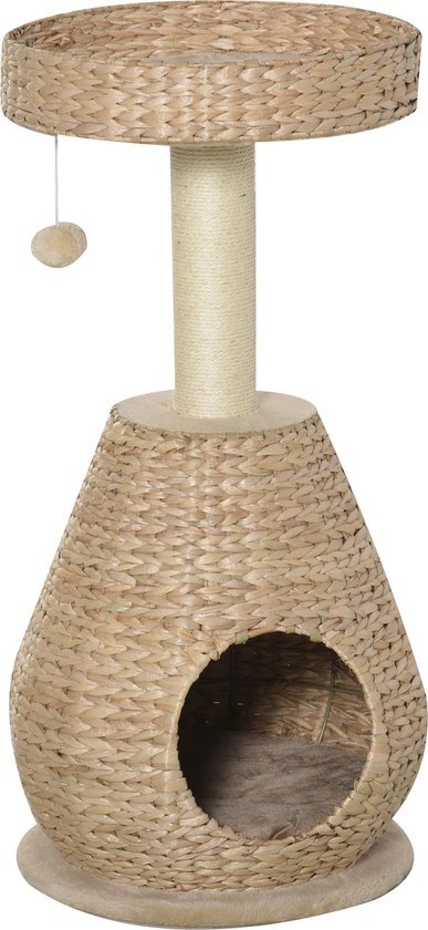 Pawhut Kattenboom krabpaal met kattengrot sisal hoogte 82,5 cm zacht pluche geel D30-370