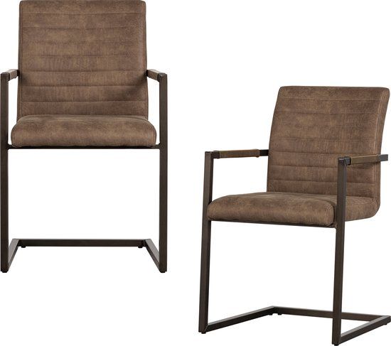 WOOOD Bas Eetkamerstoelen - Leerlook - Taupe - Set van 2