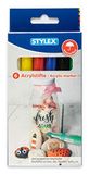 Stylex 32817 Acrylstiften, 6 stuks, geel, rood, blauw, groen, zwart, wit, lijndikte 1-2 mm, vouwdoos