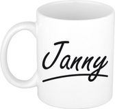 Bellatio Decorations Janny Naam koffiemok - beker - met sierlijke letters - wit