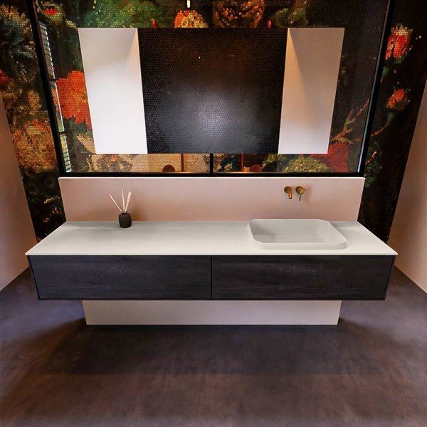 Mondiaz ERIN 200cm badmeubelset Dark brown met 2 lades RIDGE rechts Linen ERIN12852