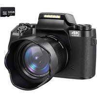 SZSMART SC5 4K Ultra HD 64MP DSLR-camera met Wi-Fi, beginnersniveau, 4-inch touchscreen, 16x zoom, voor YouTube en reizen, 32 GB (zwart)
