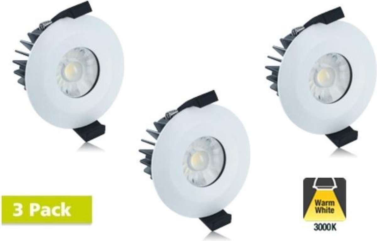 Integral 3 Pack - Led Downlighter 6w, 430 Lumen, 3000K Warm Wit, IP65, Dimbaar, Ø 70mm gatmaat Met LED lamp