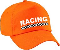 Bellatio Decorations Racing finish vlag verkleed petje - oranje - voor volwassenen - Racing team baseball cap - carnaval / kostuum
