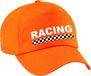 Bellatio Decorations Racing finish vlag verkleed petje - oranje - voor volwassenen - Racing team baseball cap - carnaval / kostuum