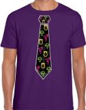 Bellatio Decorations Tropical party shirt heren - stropdas - paars - neon - carnaval - themafeest L