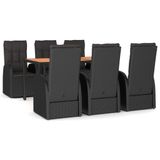 vidaXL 7-delige tuinset met kussens, zwart, van polyrotan