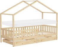 ML-Design Kinderbed huisbed 90x200 cm naturel grenenhout met matras H:10cm, 2 laden, uitvalbeveiliging & lattenbodem