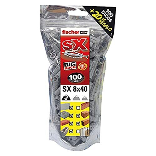 Fischer 519333 Big Pack pluggen nylon SX 8x40-100 + 20 gratis, grijs, 8x40