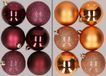 Merkloos / Sans marque 12x stuks kunststof kerstballen mix van aubergine en koper 8 cm - Kerstversiering