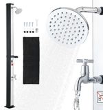 Vevor Solardouche 35 L, Tuindouche 2160 MM, Buitendouche met Voetkraan en Zeepbakje, Warm- en Koudwaterregeling, Max. 60 °C, Campingdouche voor Tuin, Zwembad, Strandzwembad, Zwart