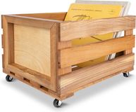 Creative Deco Opbergkist voor LP's | Opbergbox voor 80 Platen | Houten Plank Box Met Wielen 46 x 36 x 29 cm
