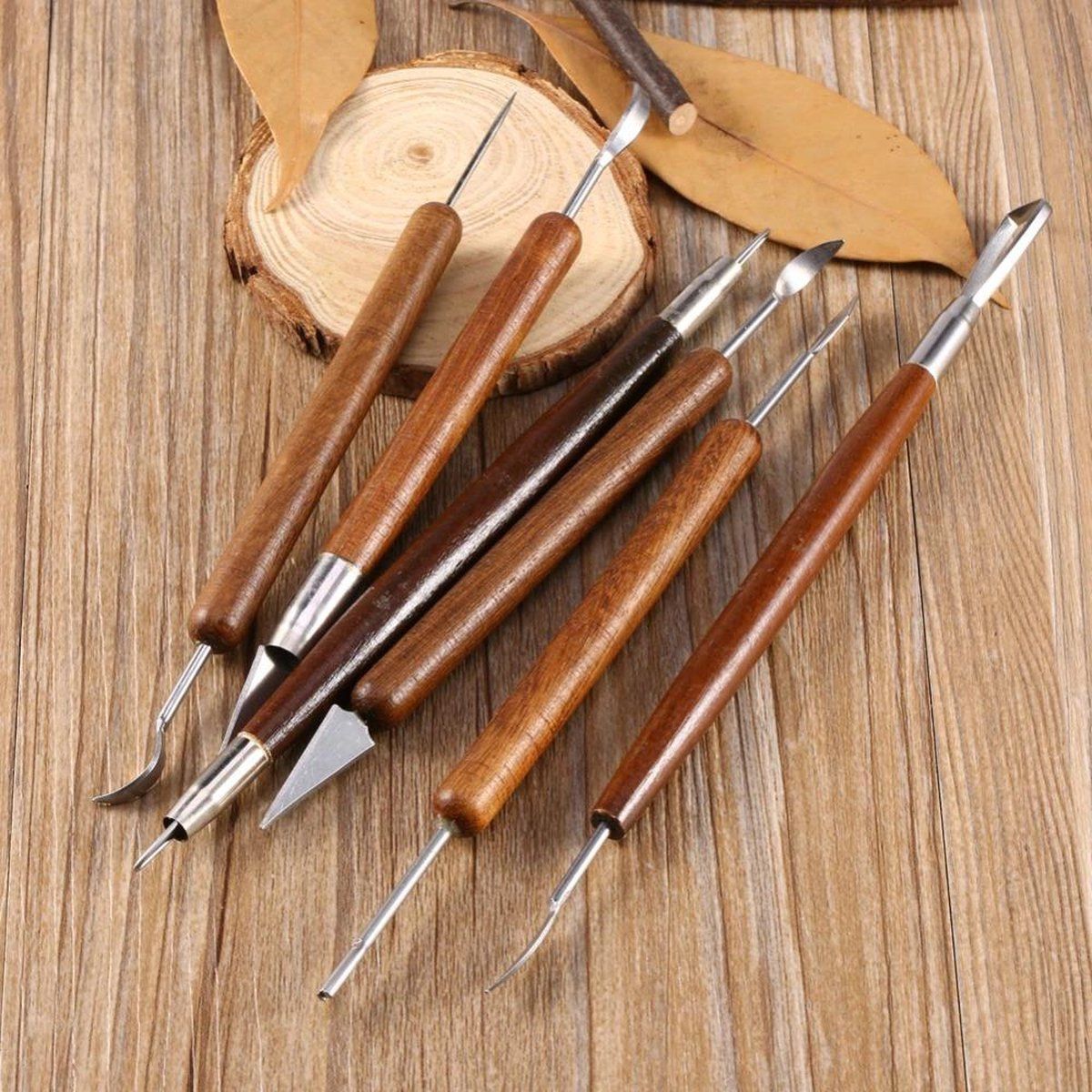 Relouka Klei en Beeldhouw Gereedschap - Boetseergereedschap - Aardewerk - Hout - 6 Stuks