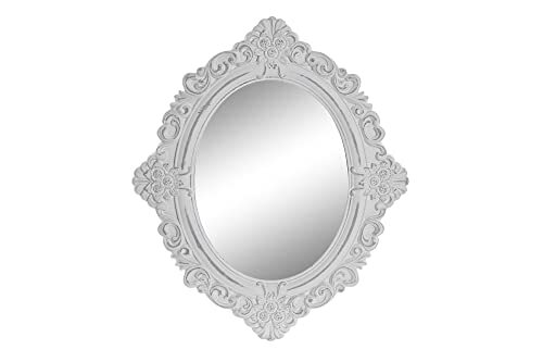 DRW Wandspiegel, ovaal, wit, gebeitst, MDF, 50 x 3 x 59 cm