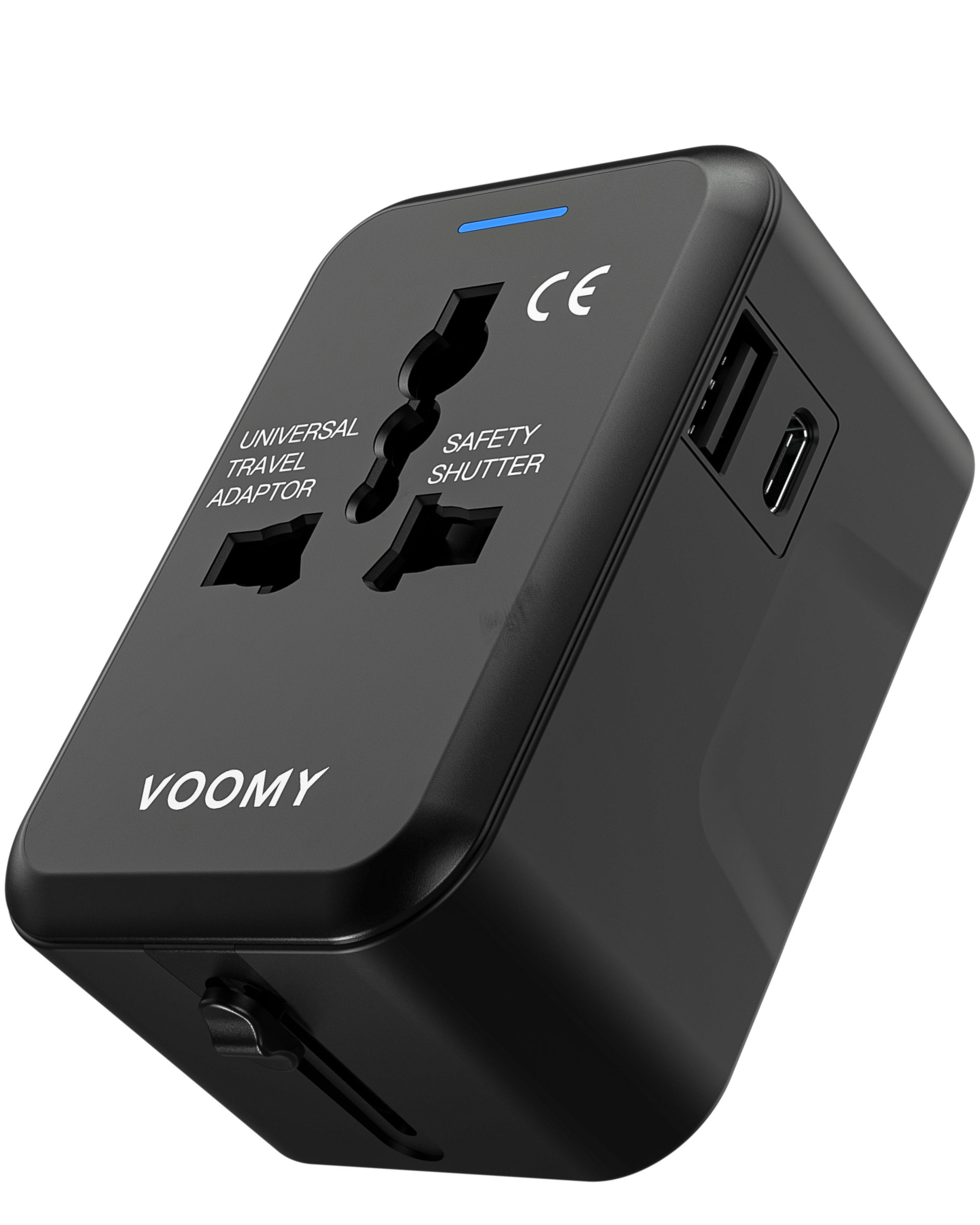 Voomy Travel Adapter - Universal World Travel Plug with 2 USB Ports - Black