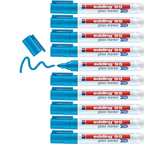 Edding 95 Glassmarker - Light Blue - 10 Pack - Round Tip 1.5-3mm - Erasable