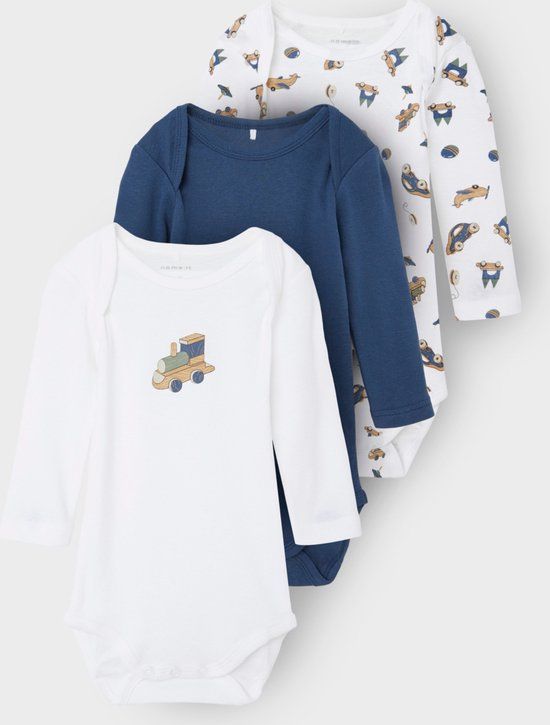 NAME IT NBMBODY 3P LS DARK DENIM TOYS NOOS Baby Romper - Size 68