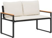 vidaXL Bank met kussen Zwart en Crème Wit 115 x 65 x 72 cm Rotan