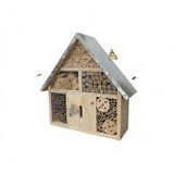 Relaxdays Insectenhotel, hout, verzinkt metalen dak, HxBxT: 28 x 30 x 9 cm, insectenhuis om op te hangen, natuur/zilver