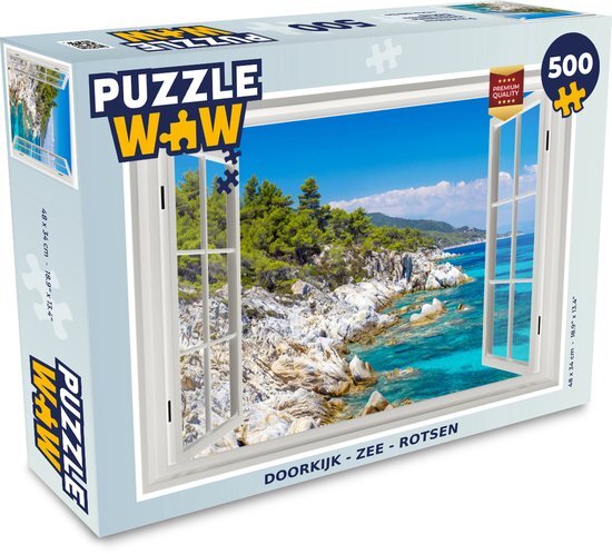 MuchoWow Puzzel Doorkijk - Zee - Rotsen - Legpuzzel - Puzzel 500 stukjes - Sinterklaas cadeautjes - Sinterklaas voor grote kinderen