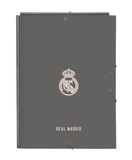Real Madrid 3. Map 24/25, folio met 3 kleppen, ideaal voor kinderen van verschillende leeftijden, comfortabel en veelzijdig, kwaliteit en duurzaamheid, 26 x 36,5 cm, Grijs, M, Casual