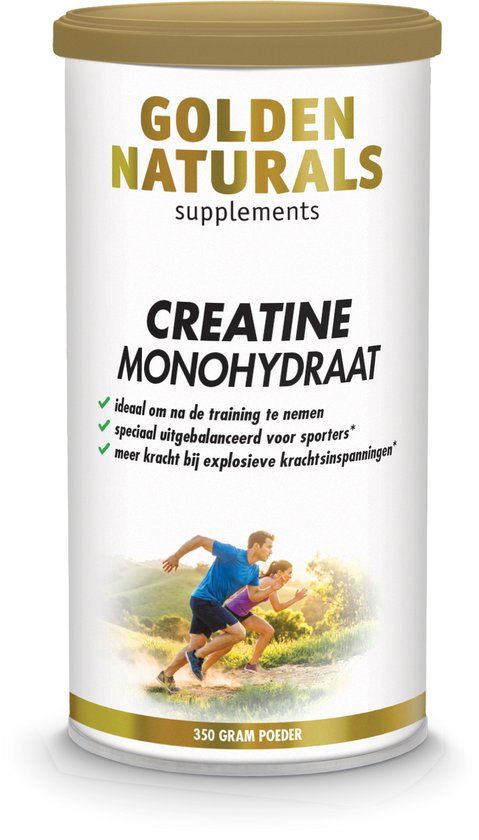 Golden Naturals Creatine Monohydraat Poeder – 100% puur – Voor kracht & prestaties – Goed oplosbaar – 350 gram