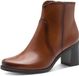 Tamaris Dames Enkellaarzen Cognac Leer Synthetisch Blokhak Ritssluiting 39