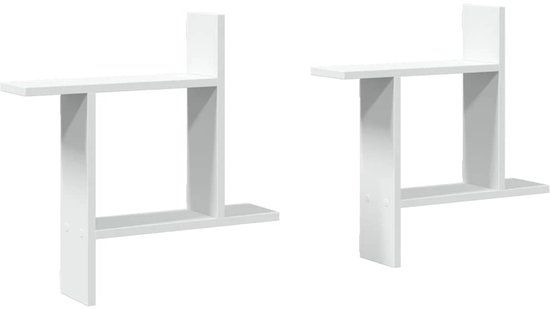vidaXL Wandschappen - 2 stuks - 50x12x50 cm - Bewerkt Hout - Wit