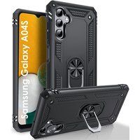 Phonillico® Zwart hoesje voor Samsung Galaxy A04S - Robuuste militaire stijl Schokbestendig Schokbestendige bescherming Ring Ring 360 Roterende