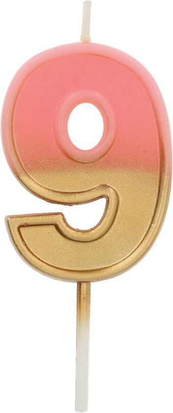 Folat - Kaars Retro Cijfer 9 Roze - 5 cm