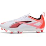 PUMA ULTRA 5 PLAY FG/AG Jr Unisex Voetbalschoenen - PUMA White-PUMA Black-Glowing Red
