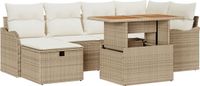 vidaXL Tuinbank Set 7-delig Beige Poly Rattan