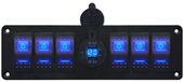 ProRide Schakelpaneel 12V Blauw met USB C Stopcontact, Voltmeter en 6 Schakelaars