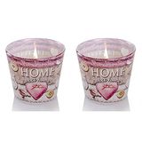 Dekohelden24 Geurkaars, windlicht, kaars in glas als set van 2, geurrichting Joyful Moments en Nice and Cosy, L/B/H 8 x cm, 115 g per kaars, UF-Home-Sweet-Home-2, oudroze
