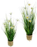 Kunstgras Bol Kunstgrasstruik met Margrieten - Decoratief Siergras in Jute Pot