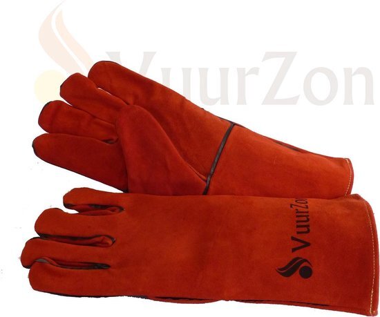 VuurZon VZ Hittebestendige handschoenen - rood - leder - H35/B18/D3cm Handschoenen