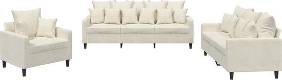 VidaXL 3-delige Loungeset met kussens fluweel crèmekleurig