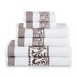 Superior 6-delige katoenen handdoekenset, decoratief Grieks patroon, huishoudelijke benodigdheden, absorberende handdoeken, badkamerdecoratie, spa, resort, inclusief 2 handen, 2 gezichts- en 2