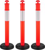VEVOR Poteaux de délimitation de trafic 3-Pack (114CM) avec base remplissable et bandes réfléchissantes, poteaux d'avertissement pour chantiers de construction, parkings, barrières, rouge